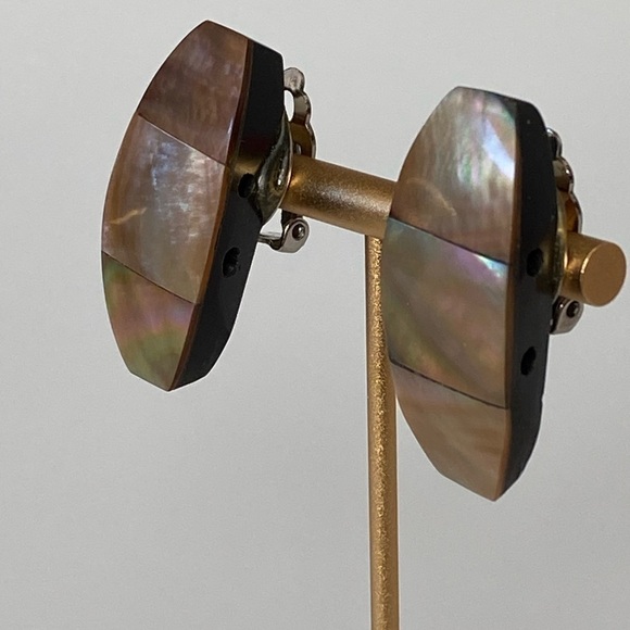 Vintage Clips Earrings Chunky Textured MOP Statement Artisan Repurposed Unique - Picture 3 of 7